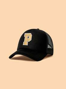 Mũ lưỡi trai trẻ em màu đen, in 26 chữ cái theo yêu cầu, họa tiết chữ bằng vải đính kim sa vàng, kiểu dáng thời trang, tinh tế, đa năng, nhẹ, thoáng khí với thiết kế đục lỗ, thích hợp làm quà tặng sinh nhật, ngày lễ, phù hợp cho bé trai và bé gái sử dụng hàng ngày ngoài trời, đi học, giải trí vào mùa xuân hè. - màu đen - Xem 19