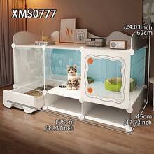 Cat Cage With Litter Box, Indoor Home Use 1 Bedroom 1 Bathroom Cat Villa, Small Footprint Cat Cabinet With Drawer Style Litter Tray - Multicolor - View 2