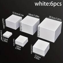 6件套优雅银色亚克力方形蛋糕架套装，带盖 - 5英寸、6英寸、7英寸、8英寸多层展示架，婚礼及派对甜点中心装饰品，婚礼及生日用品，家居及派对装饰品 - 白色 - 查看 6