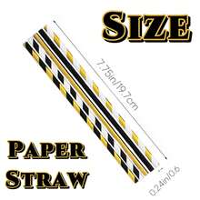 6*197mm Black & Gold Disposable Paper Straws, Suitable For Party Decorations, Graduation Ceremonies, Bachelor Parties, Weddings, Christmas, New Year's Eve Parties And Other Occasions - Multicolor - View 2