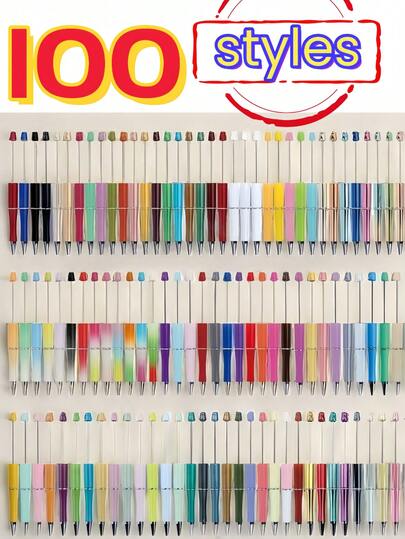 45pcs Random Color Beaded Ballpoint Pen, Silicone Bead Focal Point Pen DIY Craft Supplies