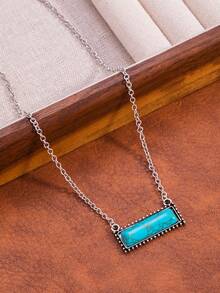 1pc Minimalist Turquoise One-Shoulder Necklace, Elegant & Charming Western Style Jewelry For Women - Multicolor - View 2