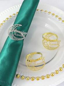 6个星月图案餐巾环，适用于节日派对餐桌装饰、宴会餐巾架 - 彩色 - 查看 5