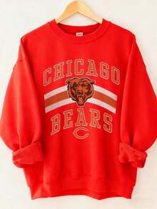 Vintage Chicago- Football Crewneck Sweatshirt, Football T-Shirt, Chicago Game Day , Sweatshirt-New Fall & Winter Apparel - Unisex Long-Sleeved Loose-Fitting Cotton Blend Hoodies In Casual Couple Style Heart Print Crew Neck Sweatshirt,Ladies Casual Crew Neck Pullover,Ladies Cozy Valentine's Day Loungewear Crew Neck Sweatshirt - màu đen - Xem 8