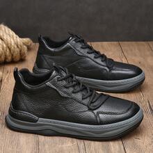 Men's High-Top Casual Clown Shoes Versatile Casual Shoes New Top Layer Cowhide Men's Shoes Sneakers For Men - 黑色(高筒單鞋) - 查看 4