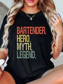 Funny Bartender T-Shirt With Bartender Hero Designs, Short Sleeve T-Shirt, Graphic Tee For Women And Men, Casual Tops, Graphic Tees For Women, Crop Tops, Summer Outfits For Women,  T-Shirt - 黑色 - 查看 7