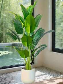 1pc 85-115cm Large Artificial Paradise Bird Tree Tropical Fake Banana Leaves Big Size Plastic Palm Plant Leaves Home Garden Decor (Pot Not Included) - Green - View 3