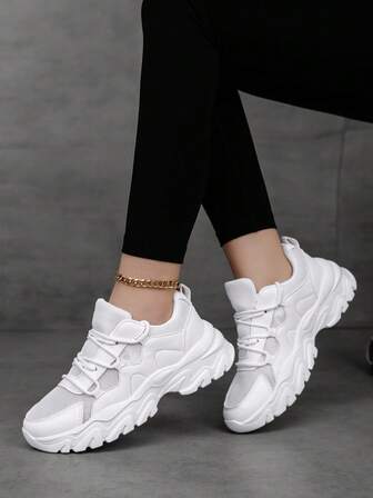 Women's Casual Sports Shoes, Breathable Mesh Sneakers, Non-Slip Leather Patchwork Running Shoes, Lightweight Fashion Personalized Casual Shoes For Female Students, Outdoor, Party, Lolita Style, Comfortable Walking Shoes For Women, All Season