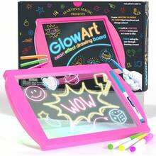 - Glow Art - LED Doodle Board Children - Light Up Drawing Pad, With Glow In Dark Colouring Pens - Battery Powered Magic Drawing Tablet - Light Up Tracing Pad Suitable 5+ - 粉紅色發光藝術板 - 查看 1