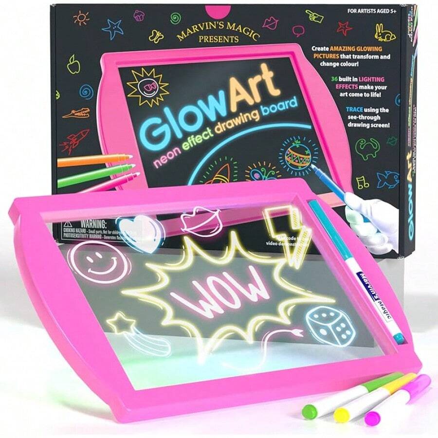 - Glow Art - LED Doodle Board Children - Light Up Drawing Pad, With Glow In Dark Colouring Pens - Battery Powered Magic Drawing Tablet - Light Up Tracing Pad Suitable 5+ - 粉紅色發光藝術板 - 查看 1