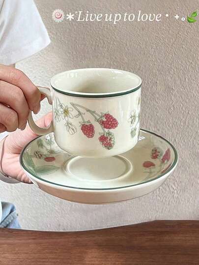 复古英国红树莓咖啡杯碟套装，优雅的下午茶陶瓷茶杯，公主风格，适合作为送给母亲、朋友、爱人、圣诞袜的礼物