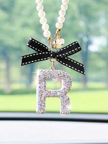 1件装汽车内饰挂件，黑色水钻蝴蝶结字母装饰，后视镜配件 - 均碼3 - 查看 12