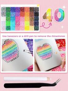 32,000颗40色树脂果冻水钻（随机颜色混合），用于美甲装饰，3mm/4mm/5mm平底宝石，适合手工制作，闪亮套装，可用于服装、鞋子、美甲、化妆、钻石画等。 - 彩色 - 查看 2