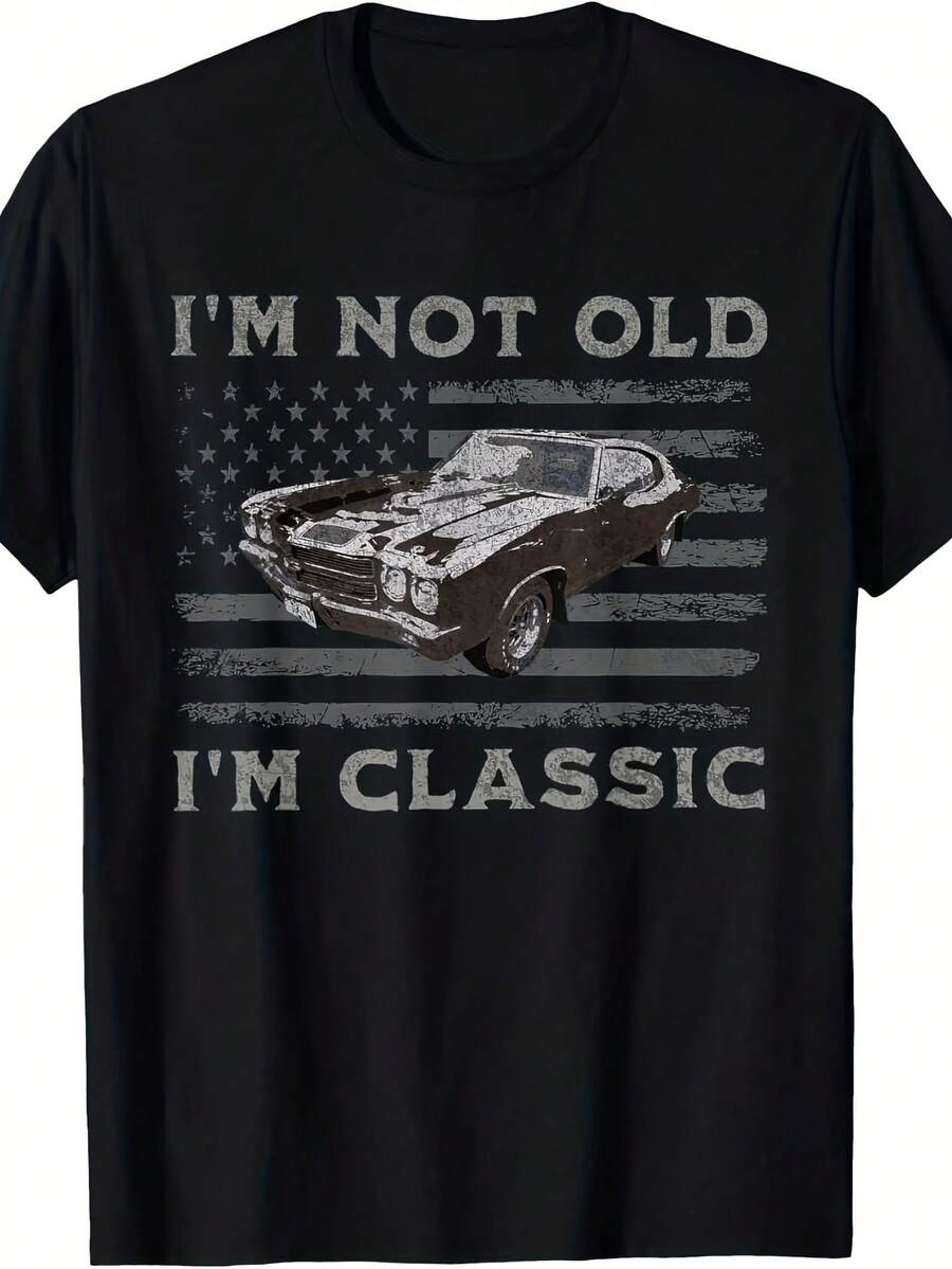 Camiseta "No soy viejo, soy un clásico estadounidense de coches antiguos, papá y abuelo". - Negro 24 - Ver 1