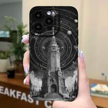 2026 nueva funda de teléfono esmerilada, funda de teléfono con diseño de torre y patrón cósmico para  17 15 Pro Max  17 14 Pro  17 13  Galaxy S23 S22 S21 protector de teléfono funda de pareja regalo para novio novia regalo de vacaciones - Blanco antiguo - Ver 5