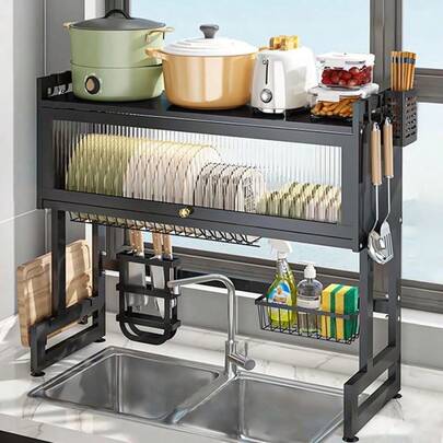 水切りラック 2段 キッチン キッチンラック シンク上 食器水切りラック ステンレス シンク ラック 伸縮 スリム 排水付き 大容量 滑り止め 省スペース 箸収納 まな板立て ステンレス製 組み立て簡単