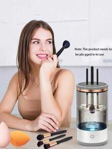 Nettoyeur et séchoir électrique portable alimenté par USB pour pinceaux de maquillage, design compact pour la maison et les voyages, cadeau idéal pour les femmes, accessoire de beauté parfait. Caractéristiques : tête de pinceau de maquillage en caoutchouc et fonction de nettoyage rapide. - Multicolore - Voir 3