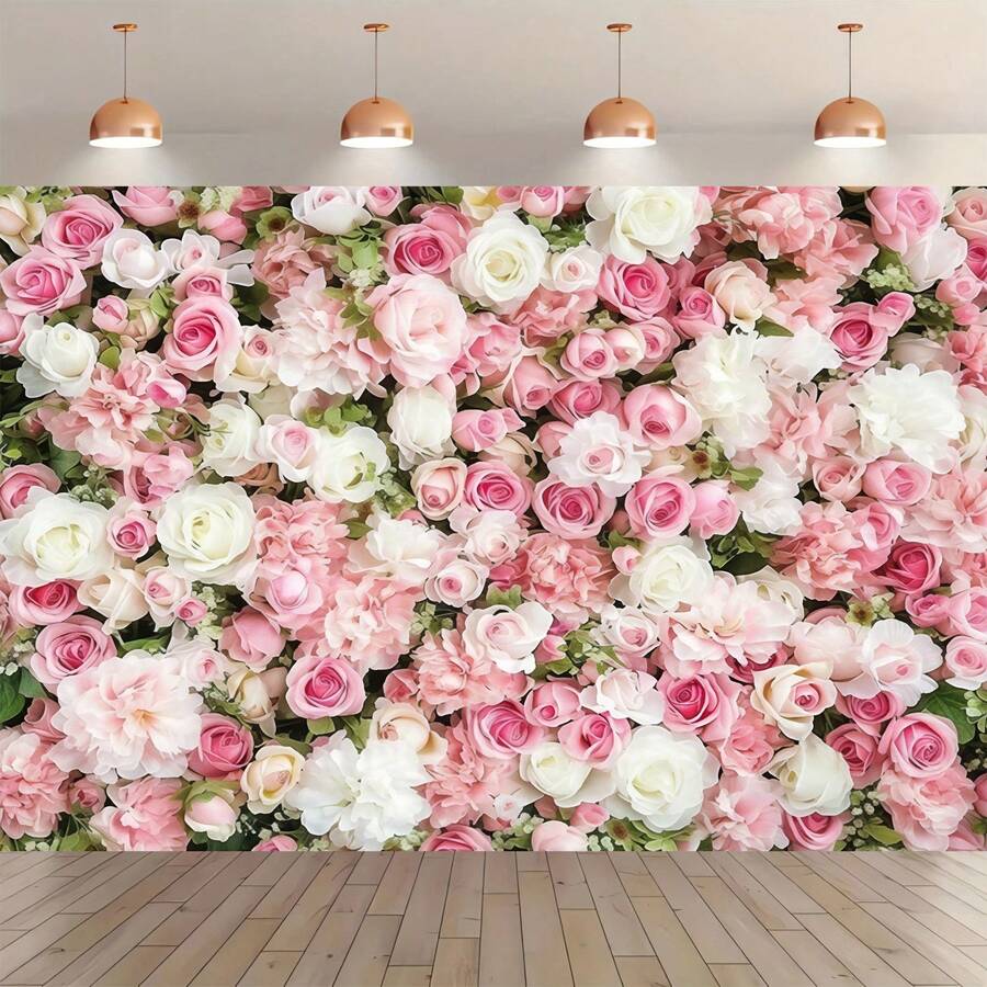 1款粉白玫瑰花墙面背景横幅 - 适用于婚礼、新娘送礼会、生日、情人节、母亲节、新年和节日装饰、周年纪念装饰、家居装饰…… - 彩色 - 查看 1