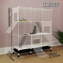 Movable Small Animal Cage With Tray, Indoor Kitten Villa, Non-Occupying Small Cat Cabinet With Wheels - Multicolor - View 2