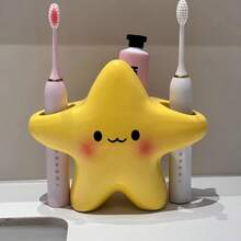 1pc Cute Face Design Plastic Toothbrush Holder - Freestanding Bathroom Storage Rack, Plastic Structure, Space-Saving Toothbrush & Toothpaste Organizer - Star - View 4