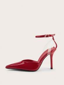 Sexy Buckle Criss-Cross Strap Party Minimalist Chic Commute Sexy Buckle Party Banquet Red Patent Leather Strap Stiletto High Heels - Red - View 2