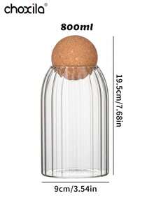 1 pièce Bocal en verre pour le stockage du café, bocal à thé, bocal en verre avec bouchon en liège hermétique pour le stockage des grains de café et des fruits secs - Boîte de haricots farcie boule en bois - Voir 16