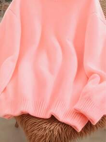 Áo len nữ mềm mại, ấm áp, màu trơn, thích hợp mặc thường ngày vào mùa thu, màu hồng. - Hồng - Xem 4