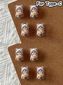 2/4/8个装卡通猫咪造型充电线保护套，可爱时尚，保护充电线免受咬合，亚克力材质，保护充电器接头、耳机线、手机线免受损坏，延长数据线寿命，兼容Type-C/苹果20W快充线，适用于苹果17/16/15系列等机型