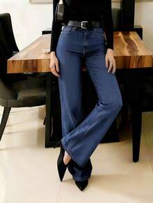 Quần jeans nữ ống đứng mới, kiểu dáng rộng rãi, phong cách đường phố thường ngày, quần jeans dáng thoải mái, quần denim nữ và trang phục mùa xuân. - Rửa trung bình - Xem 4