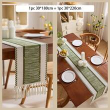 Nordic-Bohemian Striped Table Runner: Hand-Woven Tassels For Dining Tables, Round Coffee Tables & Rustic Home Decor,Perfect For Wedding Receptions, Outdoor Parties & Valentine's Decor,Rectangular Design ForHome & Restaurant Decor, KitchenDining Table Centerpiece, DecorativeDining Accessory, Rustic Decor Item, Intricate Weaving, Durable Fabric