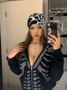 3/1pc Y2K Spider Web Pattern Hat Elastic Foldable Women Men Knit Hat Warm Graphic Beanies - Multicolor - View 4