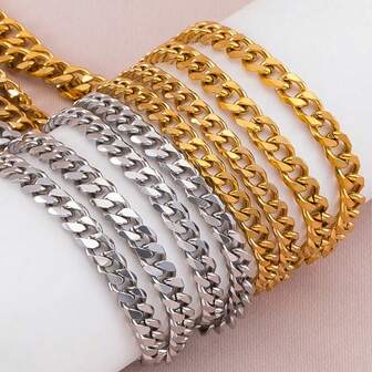 1m Cadena plana ancha de acero inoxidable de moda, cadena de eslabones cubanos de color dorado y acero, adecuada para hacer collares, pulseras, tobillos y joyería DIY