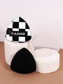 MAANGE 1 pieza Esponja de maquillaje en forma de triángulo con caja de almacenamiento, textura suave, uso en seco y húmedo, reutilizable, adecuada para base de maquillaje, polvo, compacto, regalo de viaje portátil - Negro - Ver 3