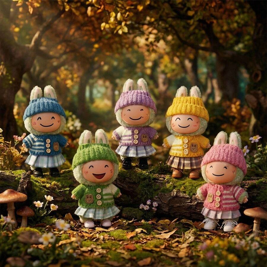 5pcs Pleated Skirt + Sweater + Headband Set, Suitable For 17cm LBB Blind Box Keychain Doll Costume, Autumn/Winter Outfit (Doll Not Included) - Multicolor - View 1