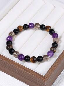 YAUKIA 1条勇气手链，8毫米虎眼石烟晶紫水晶珠手链，冥想灵性疗愈减压饰品礼品 - 彩色 - 查看 3