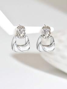 1 Pair Retro Dual-Tone Geometric Earrings, Simple Yet Stylish Design Adds Vintage Flair To Your Look - Yellow Gold - View 8