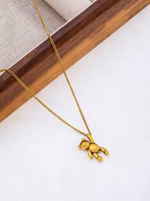 1pc Minimalist Smooth Cartoon Bear Pendant Necklace, Delicate Chic Cute Choker - Gold - View 5
