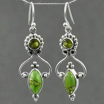 复古几何吊坠耳环，镶嵌合成宝石，时尚百搭，适合派对和日常佩戴