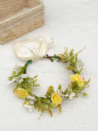 1 件套花环发箍，饰有卷边玫瑰花，优雅质朴风格，适合女性佩戴，可用于新娘、伴娘、派对、拍照、日常佩戴。