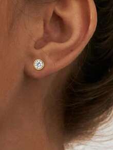 一对0.5-1克拉包镶圆形莫桑石结婚订婚耳钉，S925纯银，简约时尚女士耳环，精致女士珠宝礼物，适合圣诞节和约会 - 金色 - 查看 2