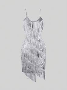 流蘇亮片吊帶禮服連衣裙