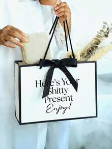 1pc Funny Paper Gift Bag, Lightweight Foldable Shopping Tote With Ribbon, Humorous Birthday, Wedding, And Anniversary Gift Bag - Multicolor - View 3