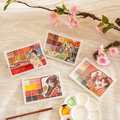 24 Colors Chinese Style Solid Watercolor Paints, Suitable For Painting, Nail Art, Beginners