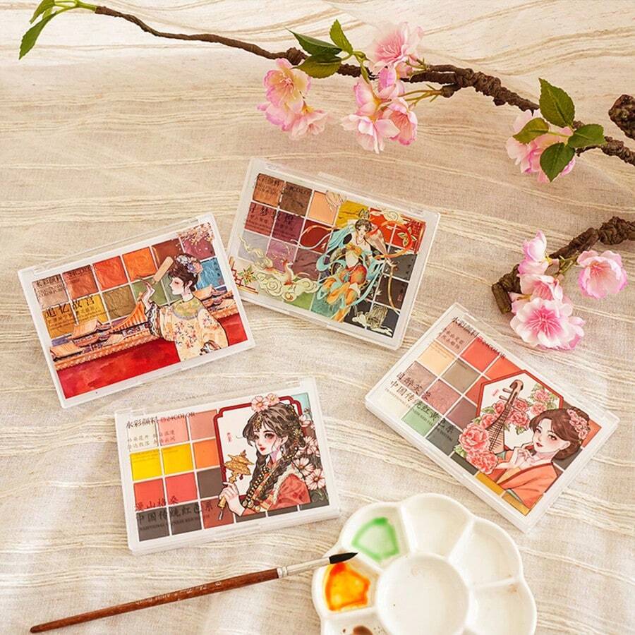 24 Colors Chinese Style Solid Watercolor Paints, Suitable For Painting, Nail Art, Beginners - one-size - View 1