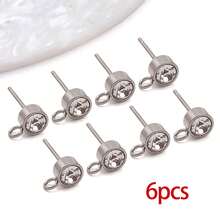 6pcs Cubic Zirconia Stud Earrings, Stainless Steel Crystal Hoop Earrings, Suitable For DIY Earring Jewelry Making Materials - Multicolor - View 18