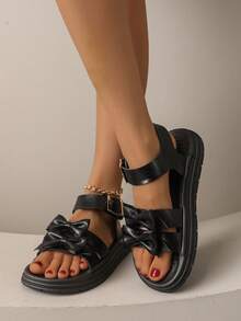 Teenagers' Fashion Flat Stitched Soft Bottom Comfortable Sandals - Black - View 3