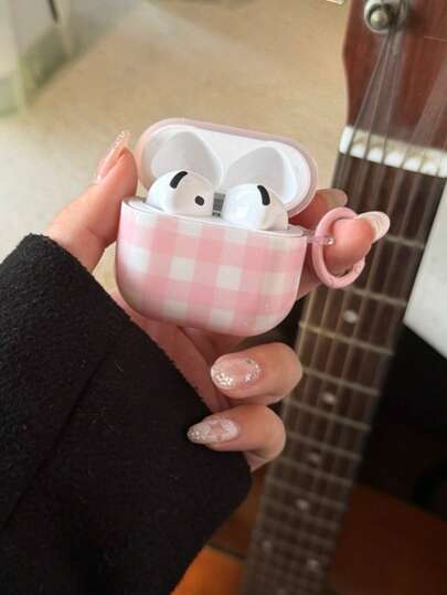 Ins Fresh Pink & White Plaid 4/Pro 3/Pro 2 Case, Protective Cover For Apple Wireless Bluetooth Earphones 3rd/2nd Gen, Minimalist Design