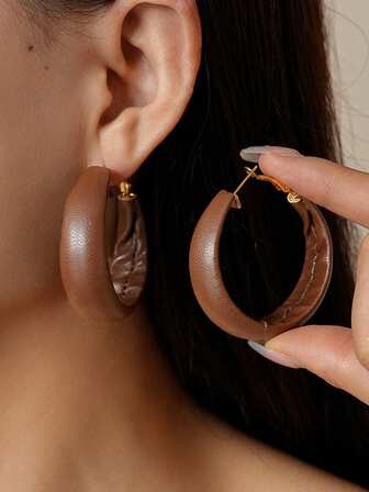 1 Pair Retro Minimalist Faux Leather Geometric Earrings For Women, Autumn/Winter