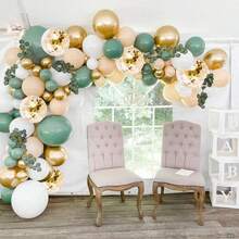 40 piezas Conjunto de globos verde salvia y dorado, globos de látex de 10 pulgadas adecuados para cumpleaños, revelación de género, boda, despedida de soltera, decoración de fiesta de eucalipto - Multicolor - Ver 6