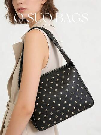 Fashionable Studded Purses, Shoulder Bag Punk Inspired, Women's Small Shoulder Purse, Vegan Leather Designer Handbags Streetwear, Y2k Bag, 2000s Fashion Style, Gothic Punk Bag For Women